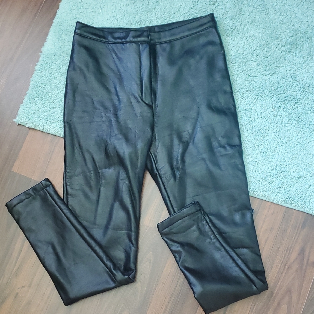 Stylenanda Designer Brand Stylish Black Faux Leather Pants